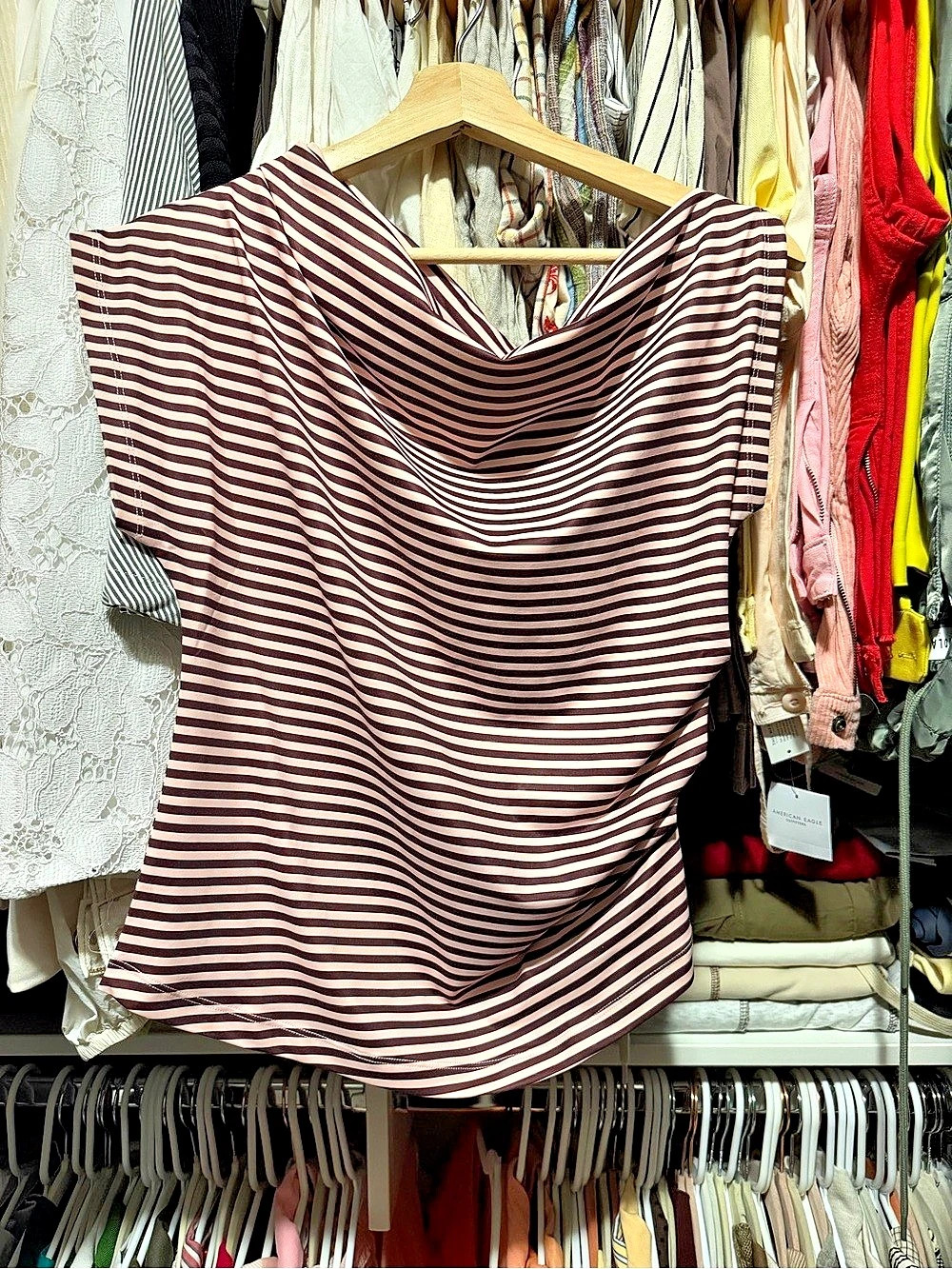 COTTON:ON Striped Draped Neck Top in Pink & Brown Size Large NWT
